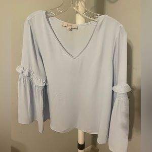 Light blue blouse Loft size S long sleeve with ruffles